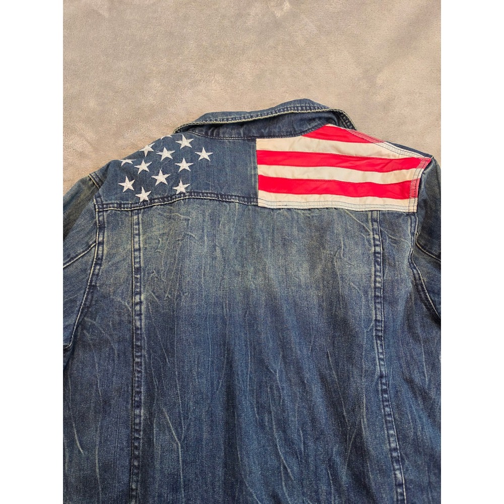 Unbranded American Flag Denim Moto Jacket Blue Stars Stripes Zipper Cuff 3XL - Picture 5 of 7
